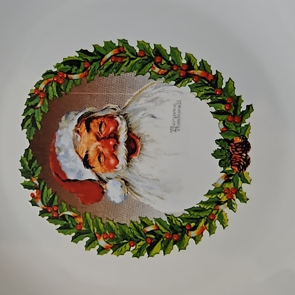 Norman Rockwell Santa Claus St. Nicholas Christmas Holiday Cookie Plate Holly - Picture 2 of 4